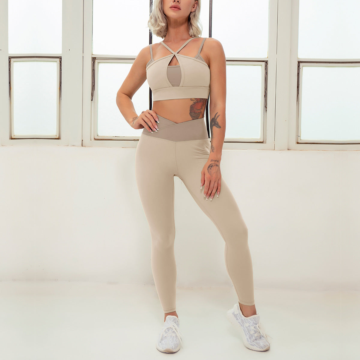 Ensemble de Yoga Femme - Legging Taille Haute et Brassière Croisée