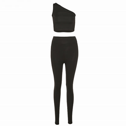 Ensemble de Yoga Femme  - Legging Taille Haute et Top Asymétrique Multicolore